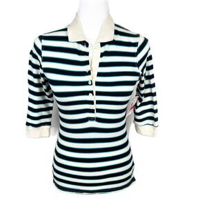 Dear by Amanda Bynes Polo Shirt Women Small Cream Striped Half Sleeve Casual